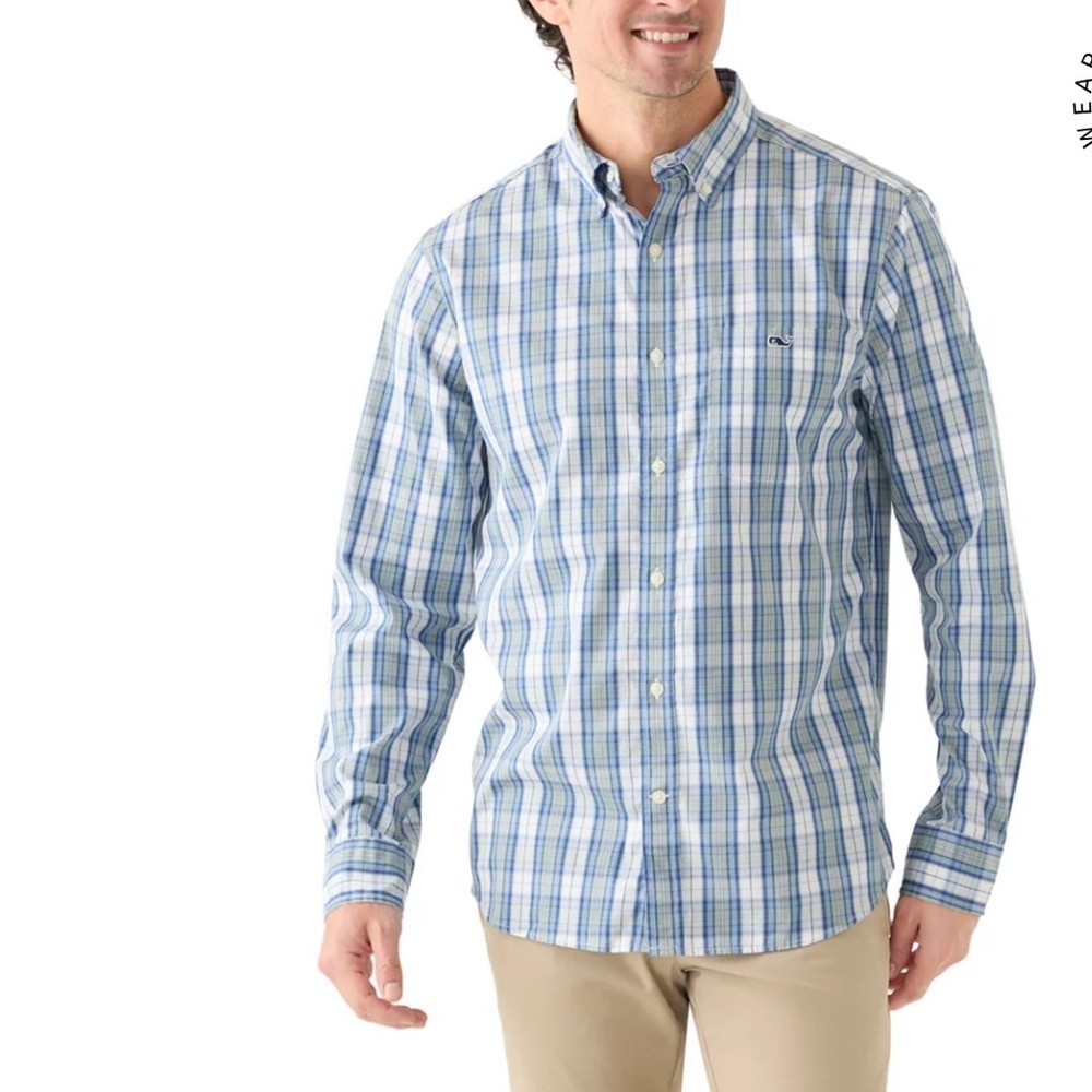 Vineyard Vines Light Blue and White Plaid Shirt